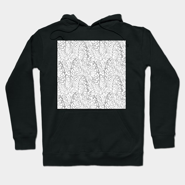 Lily of The Valley Pattern - Black and White Hoodie by monitdesign